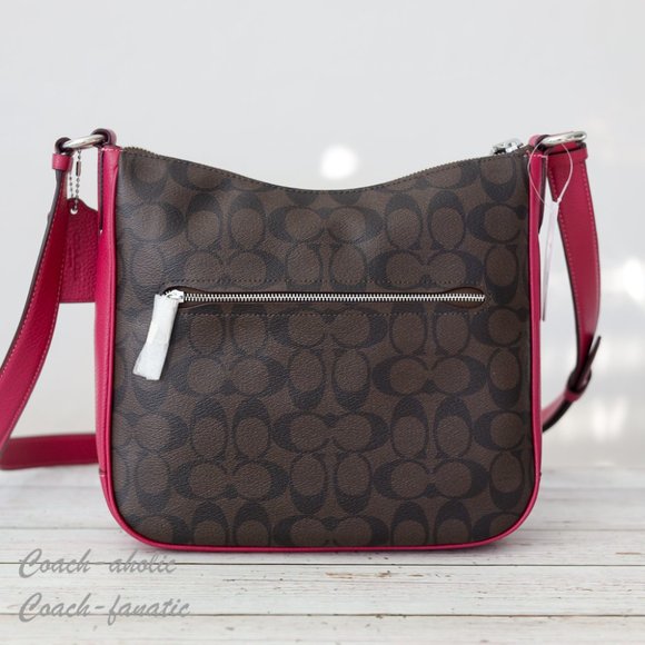 NWT Coach C1649 Ellie File Bag In Signature Canvas Brown/Bright Violet - Picture 9 of 12